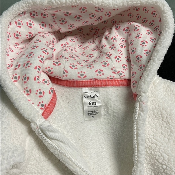 CARTERS BABY WHITE SHERPA FLEECE TEDDY BEAR BODYSUIT WITH HEART POCKETS SIZE 6M - Picture 3 of 6